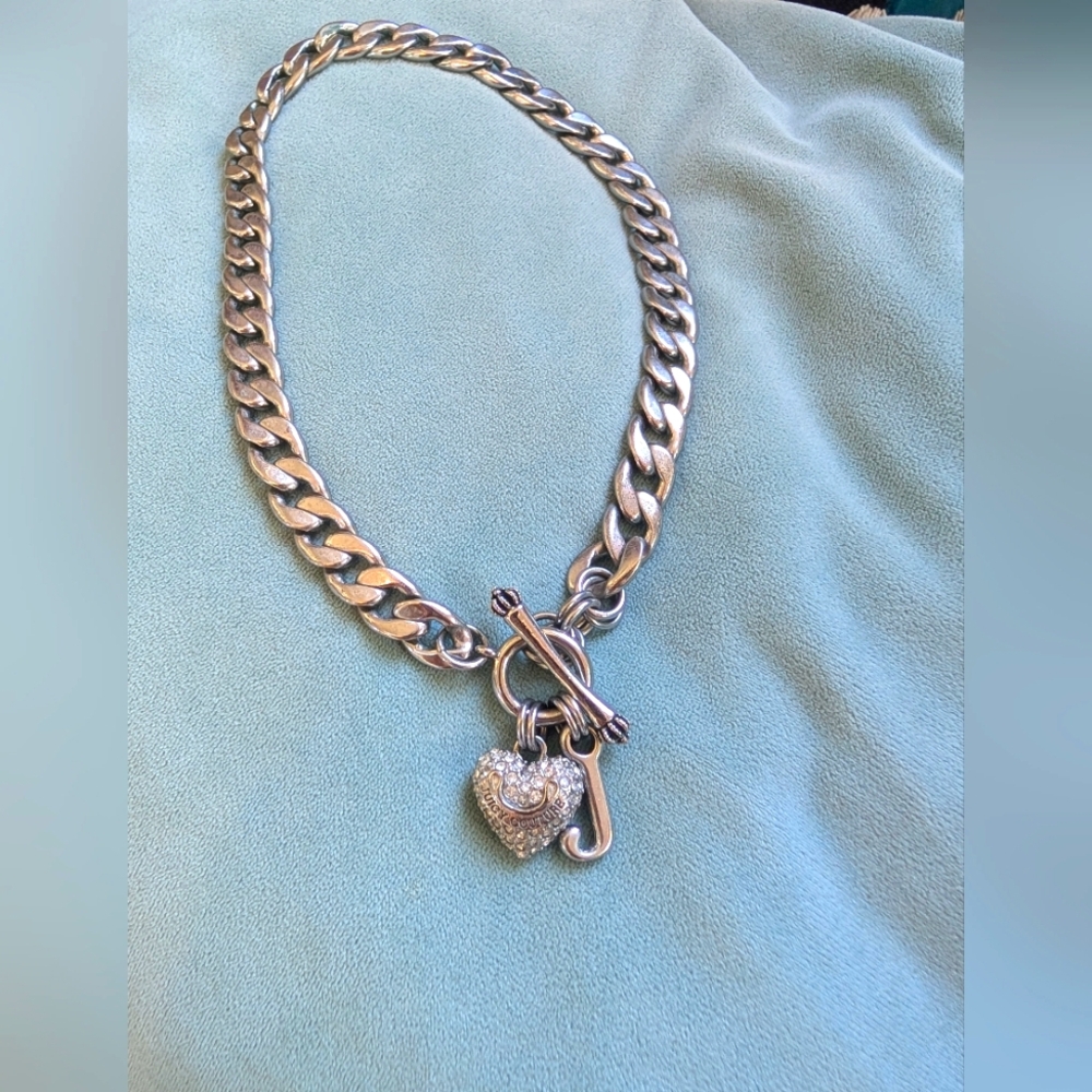 Juicy Couture Y2K Silver Starter Puffy Heart J Vintage Necklace 17"